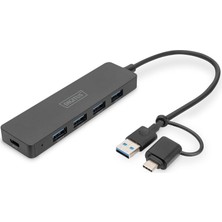 DA-70235 – USB Hub – 4 Port USB 3.2 Gen 1 Hub Tip A &amp; C – 5 Gbit/s'ye Kadar Süper Hızlı Veri Aktarımı – Kompakt ve Taşınabilir – Tak ve Çalıştır – Pc, Dizüstü Bilgisayar ve Mac Için – Siyah