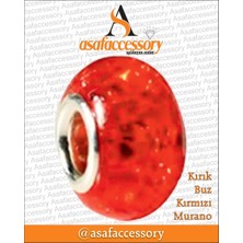 Asaf Accessory Kırık Buz Murano Kırmızı Gümüş Kaplama