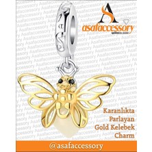 Asaf Accessory Karanlıkta Parlayan Gold Kelebek Charm Asafaccessory Sarı