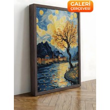 Zestia Kahverengi Çerçeveli Kanvas Tablo Van Gogh Yıldızlı Gece Köprü Yorumu Premium Seri No 108452