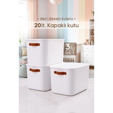 Urlove 3 Adet Kulplu Beyaz Dolap Düzenleyici 20 Lt Kapaklı Saklama Kutusu Sepet Oyuncak Kutusu Organizer