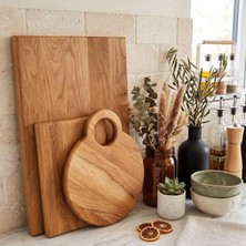 3 Lü Set - Meşe Doğal Ahşap Mutfak Kesme Sunum Et Ekmek Doğrama Tahtası