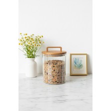 Efsane Avora Akasya Kapaklı Yuvarlak Cam Kavanoz (1800 ml 13 x 15 Cm)