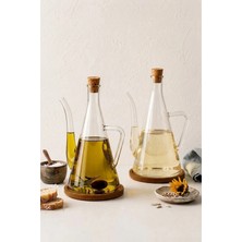 Kitchen Life 4 Parça Akasya Altlıklı Borosilikat Yağlık Sirkelik Seti 500 ml Sızdırmaz Yağdanlık Seti