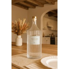 Kitchen Life Vintage Çizgili Şeffaf Cam Sürahi Şişesi Sos ve Sıvı Başlıklı 1000 ml