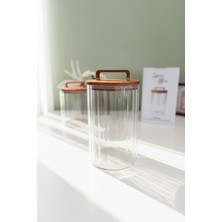Efsane Avora Akasya Kapaklı Yuvarlak Cam Kavanoz (2400 ml 13 x 20 Cm)