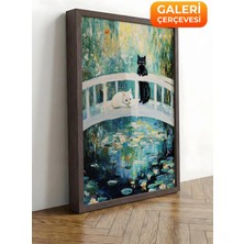 Zestia Kahverengi Çerçeveli Kanvas Tablo Kedi ve Monet Tarzı Köprü Premium Seri No 107413