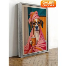 Zestia Gümüş Çerçeveli Kanvas Tablo Spa Sabahı Havlulu Köpek Premium Seri No 109747
