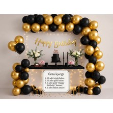 Çavuş E-Ticaret Happy Bırthday Yazı Siyah Gold Balon Parti Seti Doğum Günü Seti
