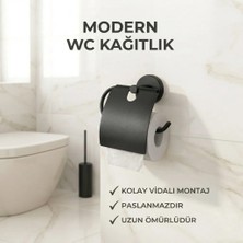 Riya Home Ev & Dekorasyon Riya Home Siyah Kapaklı Tuvalet Kağıtlığı Metal Malzeme ile Kolay Temizlenebilir Modern Tasarım