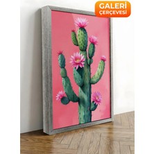 Zestia Gümüş Çerçeveli Kanvas Tablo Pembe Kaktüs Minimal Premium Seri No 109781