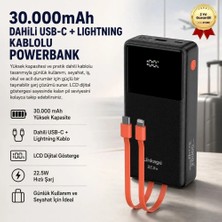 Hızlı Store 30.000MAH Dahili Usb-C + Lightning Kablolu Powerbank  LCD Göstergeli Taşınabilir Hızlı Şarj Cihazı