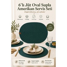 Fabrix Home 6 Adet Yeşil Oval Jüt Supla / Amerikan Servis Lux Sunum Tabak Altlığı