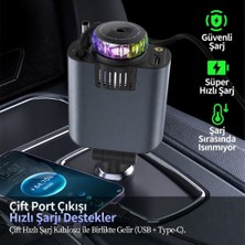 Sezy 5in1 Araç Çakmaklığı PD Hızlı Araç Şarj Cihazı Kendinden Kablolu RGB Yıldız Işık Saçan Araç Kokusu Aroma Difüzör Özellikli + 3 Adet Esans Hediyeli