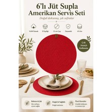 Fabrix Home 6 Adet Kırmızı Jüt Supla / Amerikan Servis Lux Sunum Tabak Altlığı