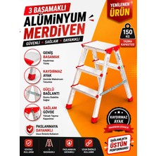 CMS Cömert Merdiven Alüminyum Çift Çıkışlı Merdiven 3 Basamak | Kaymaz Ayaklı | Endüstriyel Tip