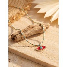 Marem Rhea Jewelry Nazar Göz Figürlü Boncuklu Kadın Kolye Gold Renk 3 Farklı Renk Seçeneği