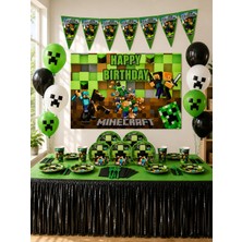 Mınecraft Metalize Masa Etekli Afişli 24 Kişilik Minecraft Doğum Günü Seti