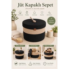 Fabrix Home Bej - Siyah %100 Pamuk Kapaklı Organizer Sepet 20X30 cm | Dekoratif Düzenleyici