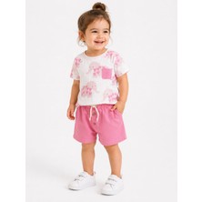 Yiğit Butik Kız Bebek Fil Desenli Cepli Tişört Şort Takım Pembe Yazlık Ikili Takım 12 Ay - 4 Yaş