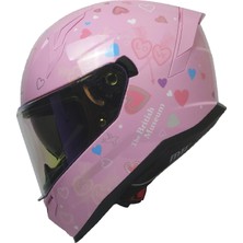 Kuzey Motor M-910 Lady Stora Güneş Vizörlü Pembe Kask (Gökkuşağı Camlı)