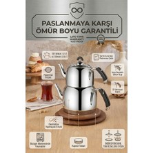 Porsima Özkent Lotus Orta Boy Paslanmaz Çelik Çaydanlık 3,45 Lt (1,2+2,25LT) Süzgeçli