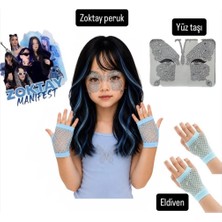 Bemora Kids Manifest Zoktay Aksesuar Seti Manifest Zoktay Peruk Mavi-Siyah Saç + Yüz Taşı + Mavi File Eldiven Parti Konser Doğum Günü