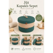 Fabrix Home Yeşil - Bej %100 Pamuk Kapaklı Organizer Sepet 20X30 cm | Dekoratif Düzenleyici