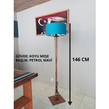Balsa Dekor Köşe Lambası- Ahşap Lambader- Petrol Mavi-Koyu Meşe