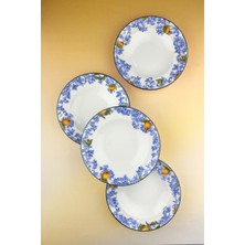 Bursa Porselen Dekor Lemon & Blue Blanc 4 Parça Porselen Yemek Tabağı