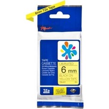 Brother TZE-611 6mm Sarı Üzerine Siyah Laminasyonlu Muadil Etiket