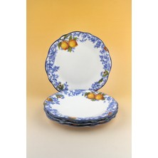 Bursa Porselen Dekor Lemon & Blue Blanc 4 Parça Porselen Pasta Tabağı