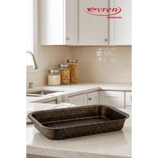 EVREN MUTFAK 30X17 cm Gold Stone Dikdörtgen Fırın Tepsisi 1,5 Lt, Yapışmaz Taban Fırın Börek Tepsi 30X17CM