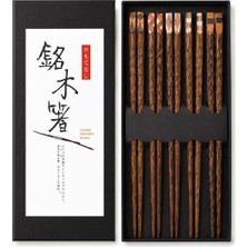 Valkyrie 5 Çift Ahşap Japon Yemek Çubuğu Seti Kutulu 22,4 cm El Yapımı Sushi Chopstick