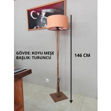 Balsa Dekor Ahşap Lambader- Köşe Aydınlatması- Koyu Meşe-Turuncu Başlık