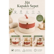 Fabrix Home Ekru - Kiremit %100 Pamuk Kapaklı Organizer Sepet 20X30 cm | Dekoratif Düzenleyici
