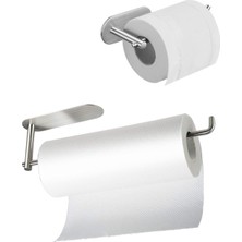 Paslanmaz Çelik Yapışkanlı Kağıt Havluluk - Tuvalet Kağıtlığı Set - Anında Kolay Montaj - Vida Yok!