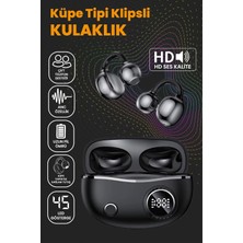Klipsli Bluetooth Kulaklık Kablosuz Anc Enc Çift Mic. LED Gösterge Küpe Kulaklık - Siyah