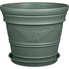 Antik Papatya Desenli Yeşil Saksı 3 Litre Yeşil