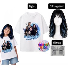 Bemora Kids Manifest Zoktay Peruk Set Baskılı Tişört + Zoktay Saç Peruk + Yüz Taşı 3 Lü Set Parti Konser Doğum Günü
