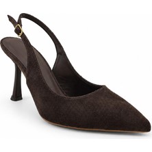 Rexba Kahverengi Slingback Topuklu Ayakkabı – Sivri Burun Ince Topuk Kadın Ayakkabı (Ofis, Günlük & Davet)