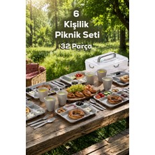 Porsima AC-101-1 32 Parça 6 Kişilik Pratik Taşınabilir Piknik Seti - Saklama Kutulu Piknik Sepeti Gri