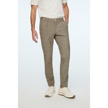 Morven  Erkek Kahve Poliviskon Trend Ekoseli Slim Fit Pantolon