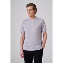 Morven  Erkek Gri Trend Düz Penye  Bisiklet Yaka Tshirt
