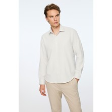 Morven  Erkek Bej Polyester Trend Desenli Dynamic Fit Sert Yaka Gömlek