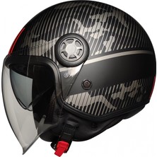 Kuzey Motor FR-612 Unıver Yarım Kask Mat Siyah-Gri-Kırmızı (Güneş Vizörlü)
