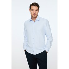 Morven  Erkek A. Mavi Polyester Trend Desenli Dynamic Fit Sert Yaka Gömlek