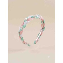 Nati Co El Örgüsü Inci Çiçekli Kız Çocuk Tacı - Pembe Beyaz Mint Yeşil