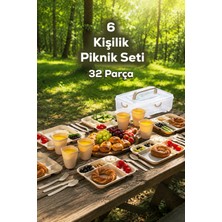 Porsima AC-101 32 Parça 6 Kişilik Pratik Taşınabilir Piknik Seti - Saklama Kutulu Piknik Seti Krem