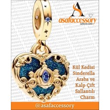Asaf Accessory Kül Kedisi Sinderella Araba ve Kalp Çift Sallantılı Charm Gümüş